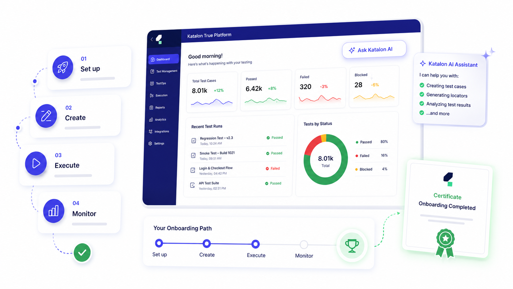 Katalon True Platform onboarding dashboard