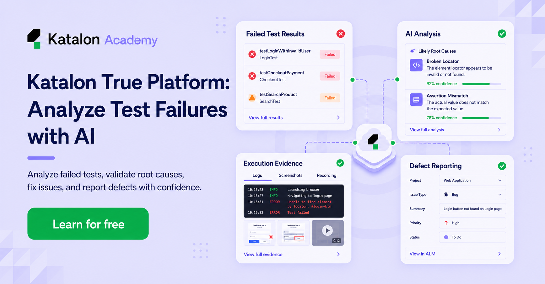 Analyzing test failures with AI in Katalon True Platform